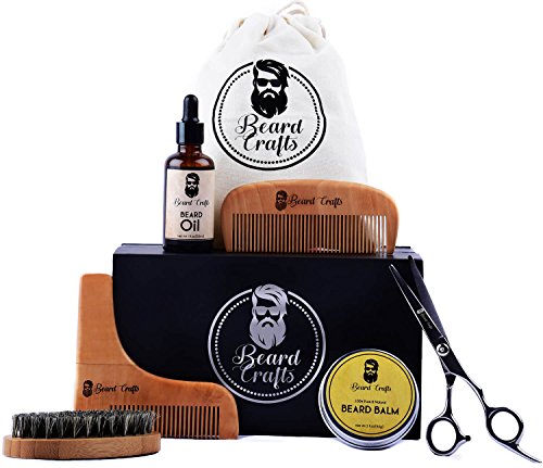 Beard Kit for Grooming & Trimming - Men Care With Beard Oil Leave-in Conditioner | Beard Balm Butter | Wooden Comb | Boar Bristle Brush | Barber Scissors & Shaping Tool for Styling & Growth Gift Set