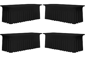 PESONLOOK 4 Packs Spandex Table Skirts Stretch Fitted Tablecloth ,6 ft 1-Piece Wrinkle Resistant Table Cover for Rectangle Tables Washable Folding Table Cloth for Tradeshows/Banquets/Weddings/Parties(Black)