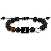 Easter Basket Stuffers-Basketball Gifts for Boys Men Youth Coach Team Kids Player Initial with A-Z Letter Basketball Beaded Bracelet Party Favors Accessories Adjustable 5.5''-10'' Jewelry Gifts