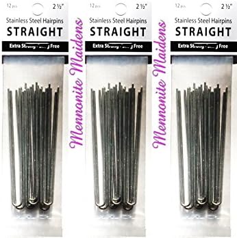 3 Pack Straight Amish Hair Pins Heavy Duty - U Shape (2.5 Inches, Silver)