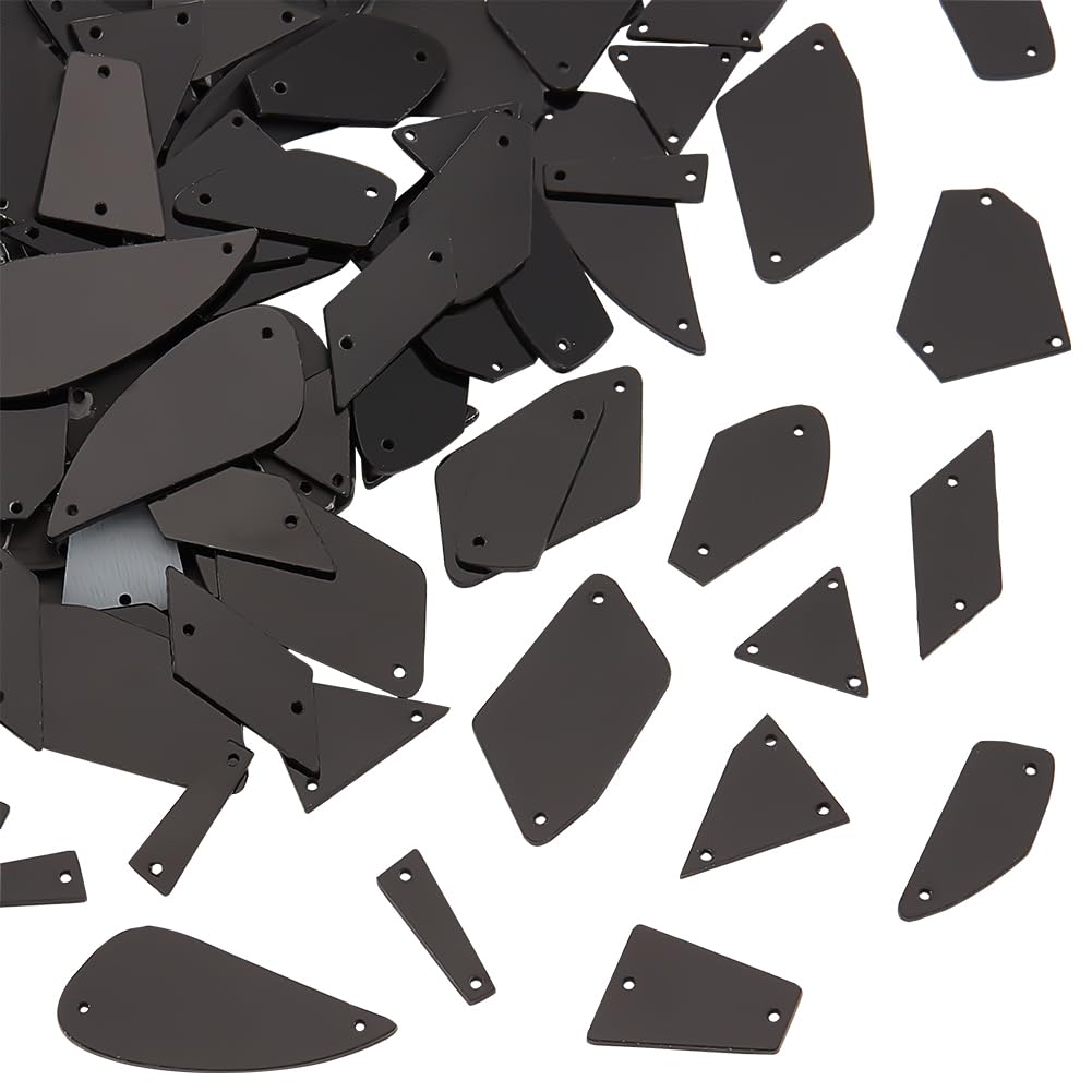 PH PandaHall 180pcs Mirror Sew on Rhinestones Mix Flatback Acrylic Sew-on Stone Black Acrylic Mirrored Rhinestones Beads for Festival Party Costume Dress Bags Hats Garment Decoration