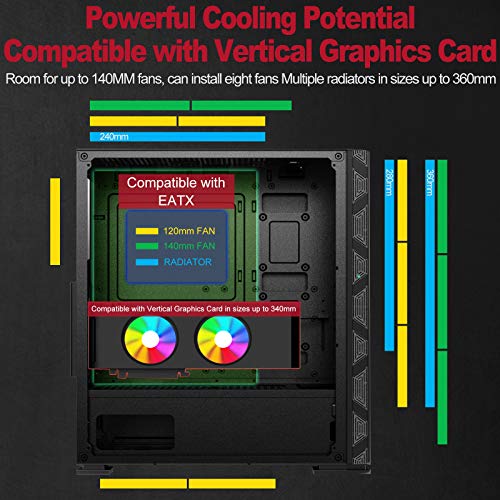 Pansonite Airflow ATX Mid Tower PC Gaming Case with Opening Tempered Glass Panel, E-ATX Supported, 3x140mm ARGB Fans… - Image 4