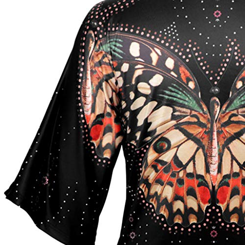 Fainosmny Women Butterfly Printed T Shirt Tops Blouse Half Sleeve Tops Shirt Work Pullover T Shirts Back to School Black - Thumbnail 4