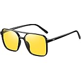 Rmmeey Night Vision Driving Glasses for Women 70s Aviator Sunglasses Double Bridge Anti Glare Glasses