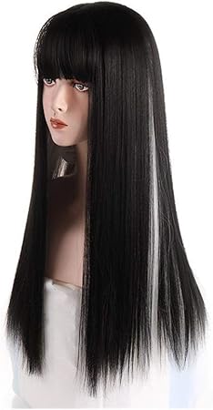 Amazon Co Jp Xinquan Wang 長いストレート髪のかつらの人格ヨーロッパと自然のハイライトロングストレートウィッグフラット前髪 Color As Shown ビューティー