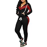 CLOCOR Track Suits for Women Set - Casual 2 Piece Outfits Sweatsuit Pocket Hoodies Long Sleeve with Patchwork Pants Set