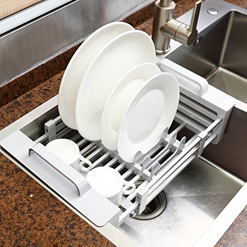Miusco Expandable Over The Sink Dish Drying Rack, Dish Drainer, Sink Colander, Aluminum