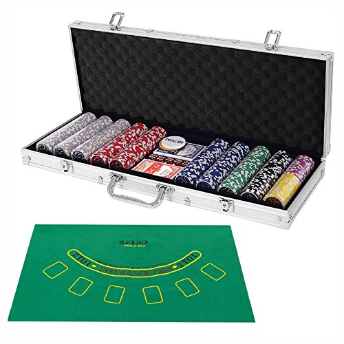 Poker Chip Carrier & Tray, Texas Holdem Cards with 500 Jetton and Dice in Aluminum Case, Silver - Thumbnail 6