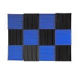 (12 Pk) Blue/Charcoal acoustic foam tiles soundproofing foam panels sound insulation soundproof foam padding sound dampening Studio sound proof padding 1" x 12" x 12"