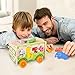 Gamenote Jumbo Wooden Shape Sorter Animals Bus with Puzzle Jigsaw and Seesaw Game - Educational Pull Push Truck Toys for Toddlers and Baby (Need to Assemble)(Colorful)