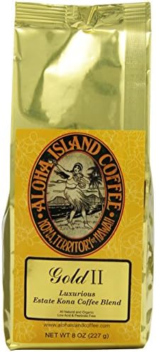 Aloha Island CoffeeGold Organic Kona Coffee Blend, 8 Oz Whole Bean, 8-ounces