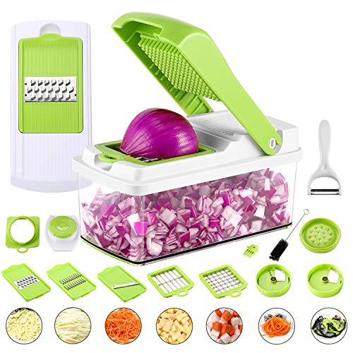 Vegetable Chopper, 13-Piece Veggie Mandoline Slicer Dicer Multi Blade Veg Onion Chopper Kitchen Spiralizer Cutter, Quick & Handy Shredder Machine for Potato, Cheese, Salad, Fruit, Carrot, Tomato,etc