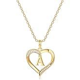 Yesteel Heart Initial Necklaces for Women, 14K Gold Plated Cubic Zirconia Heart Pendant Necklace, Dainty Initial Charm Necklace Letter A to Z Jewelry for Women Girls