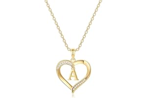 YESTEEL Heart Initial Necklace for Women, 14K Gold Plated Cubic Zirconia Heart Pendant Necklace, Dainty Initial Charm Necklace Alphabet Letter A to Z Initial Jewelry for Women Girls