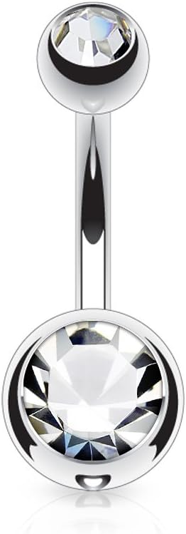 TheCheshireCat (1 Piece) (5/8) Starter Piercing Belly Ring with Clear Cz Gems Surgical Steel 14g