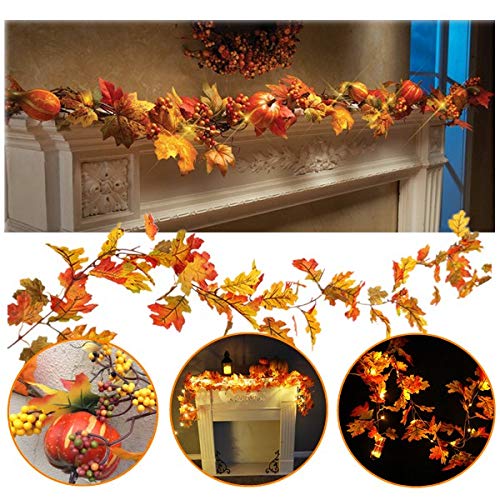Halloween Maple Leaves String Light,Artificial Autumn Vines With Mine Simulation Pumpkins Fall Maple Leaves Garland Plants,LED Garland,Fall Wreath for Thanksgiving Christmas Party Wedding (1.5m) - Thumbnail 7