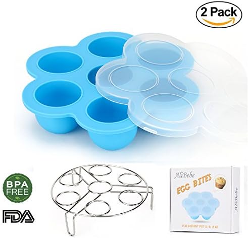 Silicone Egg Bites Molds for Instant Pot Accessories - Fits Instant Pot 5,6,8 qt Pressure Cooker, Reusable Storage Container and Freezer Tray with Lid, Plus Steel Egg Steamer Racker by AliBebe
