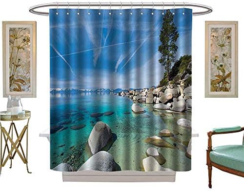 PRUNUS Shower Curtains Digital Printing Aerial of Tropic Lake Phenomenal Universe Innate Dispositi of World Fabric Bathroom Set with Hooks