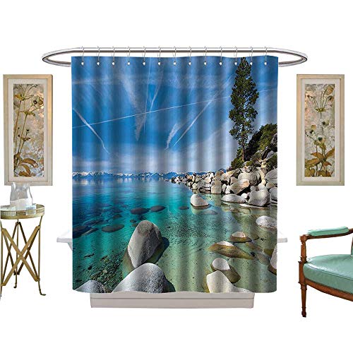 PRUNUS Shower Curtains Digital Printing Aerial of Tropic Lake Phenomenal Universe Innate Dispositi of World Fabric Bathroom Set with Hooks