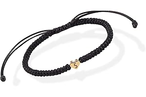 Black Initial Bracelet Weave Rope Letter Bracelet for Women Heart Charm A-Z Birthday Gifts Handmade Adjustable Jewelry for Co