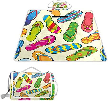 BALII Hand Drawn Flip Flop Picnic Blanket Rug Mat Waterproof Backing for Outdoor Beach Camping