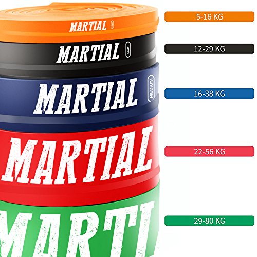 Martial-Resistance-Baender-fuer-optimales-Training-Reissfeste-haltbare-Trainingsbaender-in-5-Staerken-mit-Beutel-Widerstandsbaender-fuer-alle-Muskelgruppen-Trainingsguide-Fitness-Band-Loop