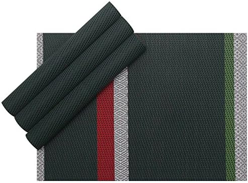 Karateemy Placemats Soft Woven Vinyl Multi Colored Washable Table Mats Insulation Mats Set of 4 Dark Green