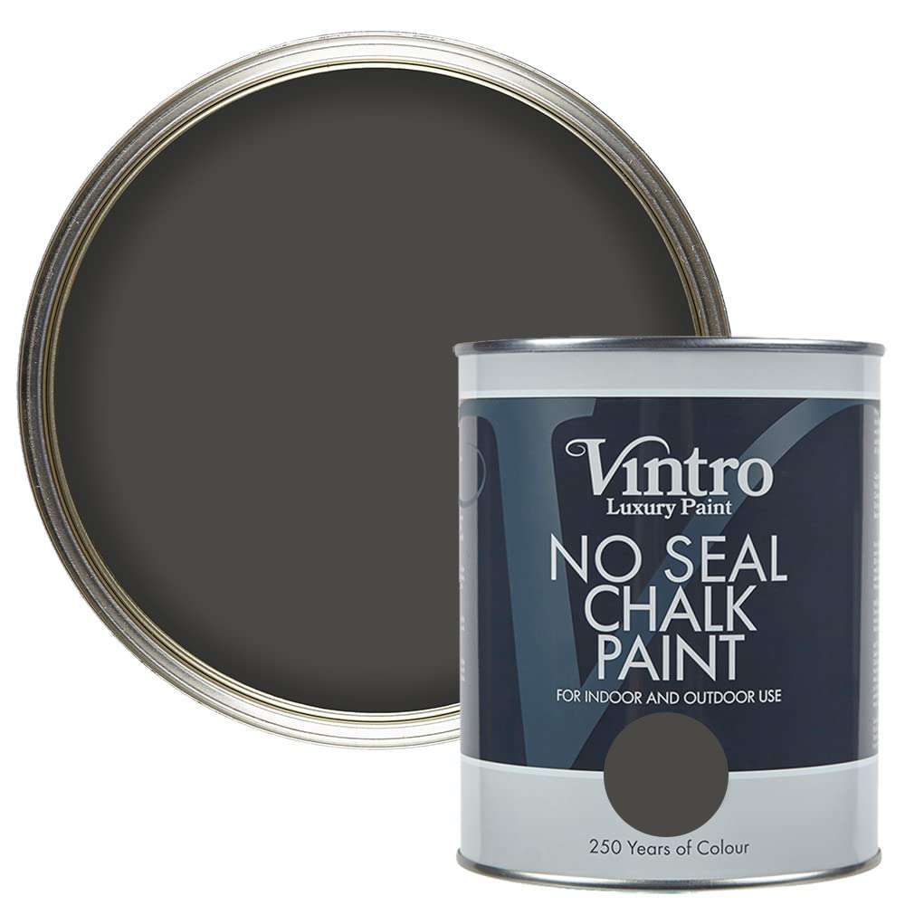 Vintro | No Seal Chalk Paint | Charcoal Grey | Interior & Exterior Use | Furniture | Walls | Wood | Metal | 1 Litre (Midnight)