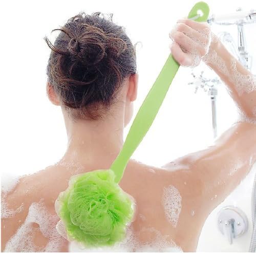 Bestrice 18in Long Handle Bath Body Back Brush Shower Nylon Mesh Scrubber Loofah Sponge Large Head (Green)