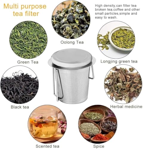 HAUSPROFI Tea Infuser, 304 Stainless Steel Tea Strainer with Lid and Foldable Handle, Tea Filter for Teapots Cups Mugs to Brewing Steeping Loose Leaf, 1 Pack