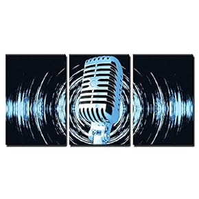 3 Piece Canvas Wall Art - Vintage Microphone on The Abstract Background - Modern Home Art Stretched and Framed Ready to Hang - 16"x24"x3 Panels