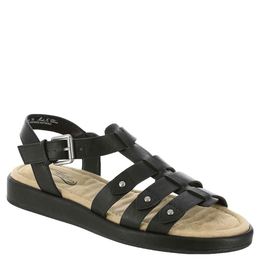 Easy Street Women’s Chirp Flat Sandal, Black, 7.5 X-Wide