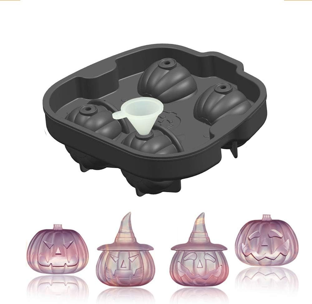 Spespo 2 Silicone, Freezer Tray for Gin, Whiskey, Scotch, Cocktail and Liqueur Glasses-Black (1Pumpkin Cubes)