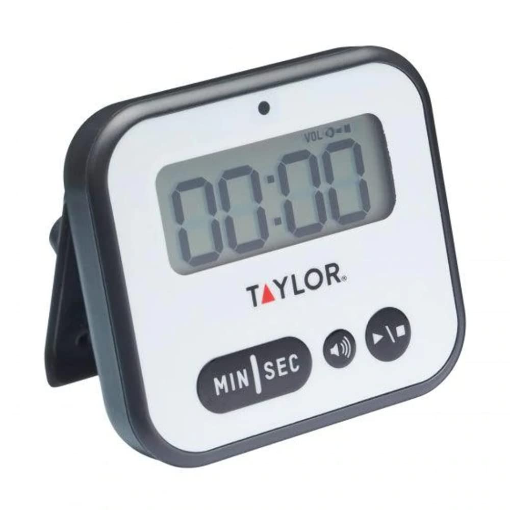 Taylor Kitchen Timer, Professional Loud Digital Timer with Alert Light, Stopwatch Function, White & Black,5 x 8.5 x 7.5 cm