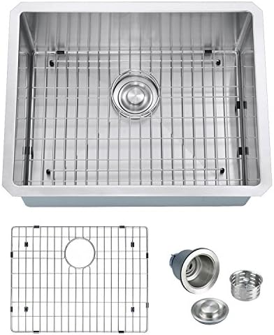 SINOGY 23"x18" Inch 10" Deep 16 Gauge Single Bowl Undermount Stainless Steel Kitchen Sink W/Bottom Grid Sink Strainer