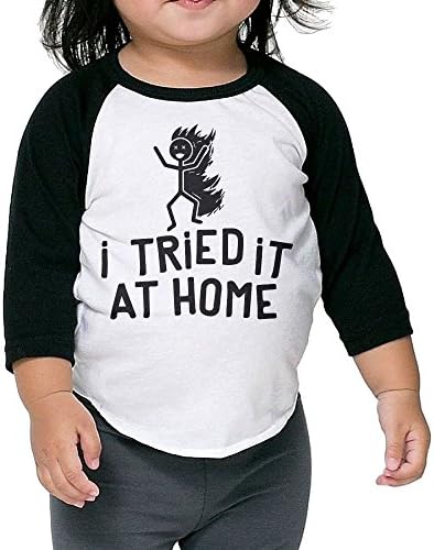 Hanxiaoxiao Boy's I Tried It At Home Fire Classic Kindergarten Black Cute T Shirts 5-6 Toddler Crew Neck 1/2 Sleeve Raglan T-Shirt