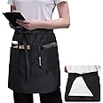 ROTANET Server Apron Black with 3 Pockets 20 Inch Long Waiter Waitress Bistro Half Waist Aprons for Women Men Waterproof