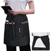 ROTANET Server Apron Black with 3 Pockets 18" Half Bistro Aprons Waterproof | 34" x 18", Waist Apron, Apron for Waiter Waitress, Mid Length Long, Aprons for Men Women, for Restaurant