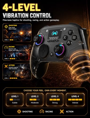 AOC PC Controller with Interactive Screen, Hall Effect Sticks & Triggers | for PC/Switch/Switch 2/PS4/iOS/Android/Steam Deck, BT/2.4G/Wired, Screen Setup,No-Drift Hall Joysticks, Macro,RGB, Up to 18H