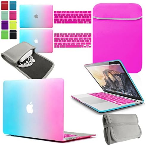 LOVE MY CASE / BUNDLE Hot Pink RAINBOW Hard Shell Case with matching KEYBOARD Skin, NEOPRENE Cover and Charger Sleeve Pouch for 13-inch Apple MacBook Pro WITH TOUCH BAR (2016 model) (model number: A1706)