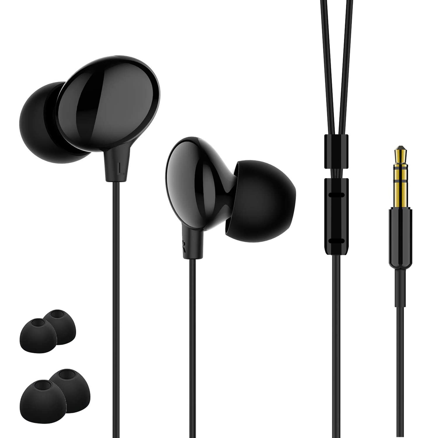 LEMEGA Pocket Radio Accessories - 3.5 mm jack stereo headphones, comfortable stereo in-ear headphones with 2 sets of replacement ear tips devices with 3.5 headphone jack, black
