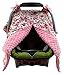 Dear Baby Gear Baby Car Seat Canopy Cover, Vintage Floral Pink on White, Pink Minky
