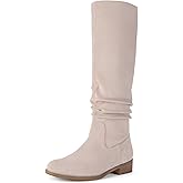 Shoe'N Tale Women's Knee High Boots Flat Low Heel Slouch Pointed Toe Winter Shoes with Side Zipper