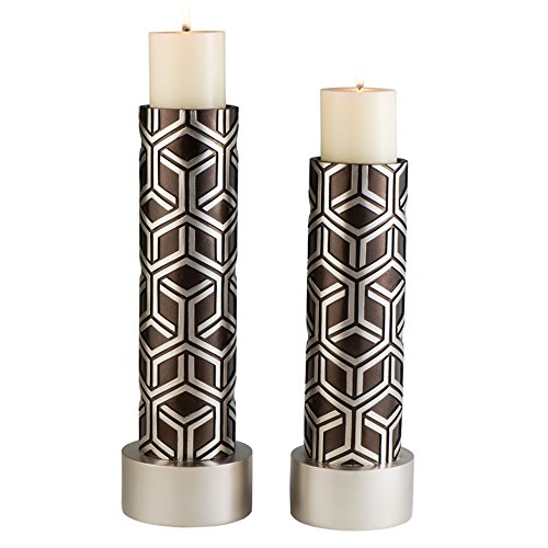 Ore International K-4276-C1 Bamboo Weave Design Candleholders (Set of 2), 14 x 16", Chestnut