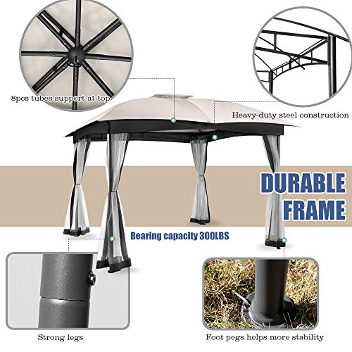 FAB BASED 10x12 Gazebo for Patio, Double Vent Canopy Gazebo with Netting, Screen Patio Gazebo