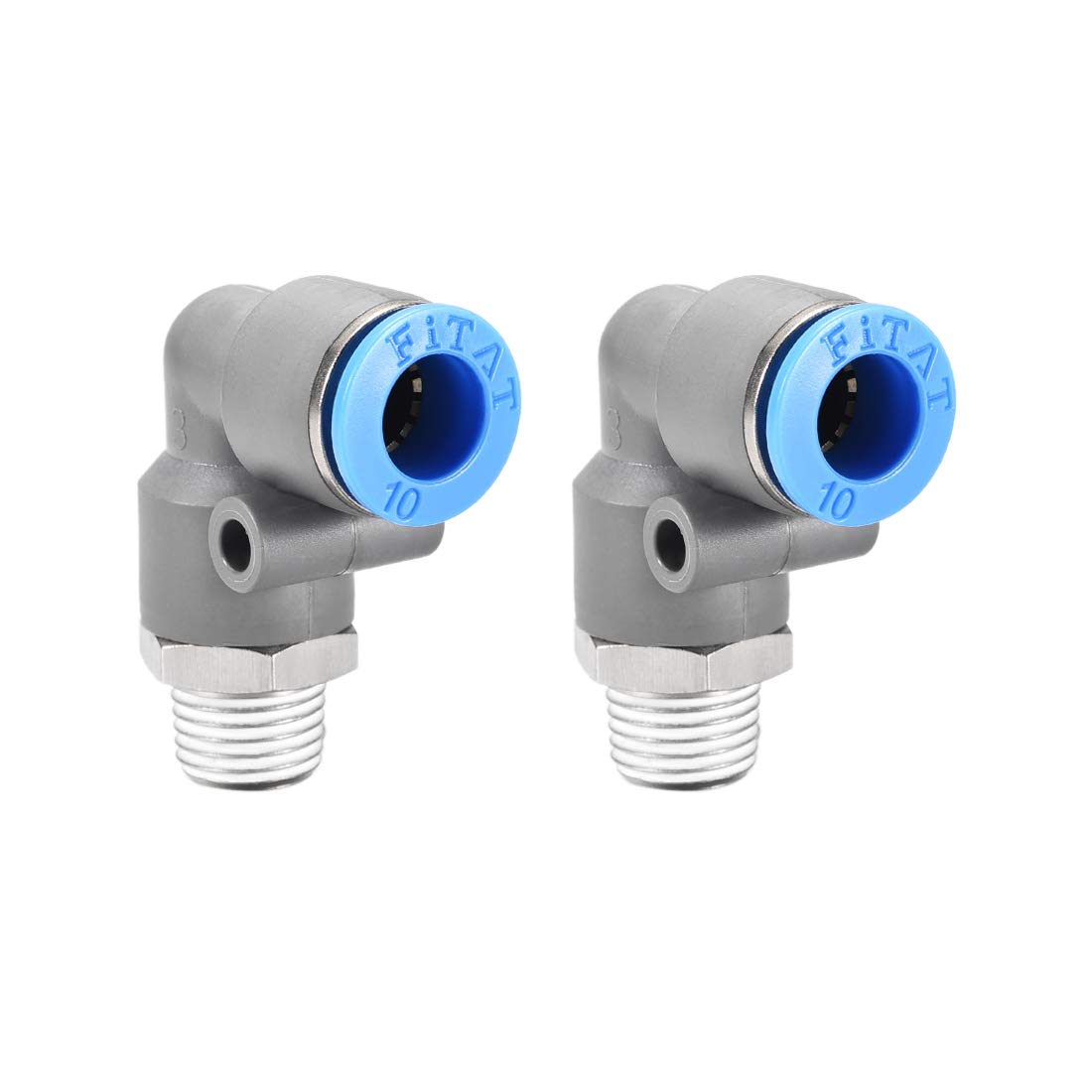 sourcing map Elbow Push to Connect Air Fittings 10mm Tube OD X 1/4PT Male Thread Pneumatic Quick Release Connectors Grey 2Pcs