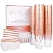 Rose Gold Plastic Cups - 12oz. Rose Gold Cups 3 Designs 25 Polka Dots, 25 Four Rim, 25 Double Rim Cups- 75 Table Napkins - Party Cups for Wedding, Baby Shower, Cocktail Party, Bachelorette Party