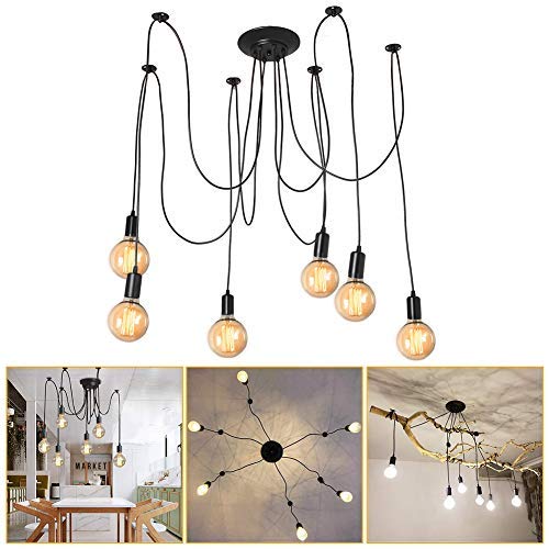 Industriële meerdere koppen plafondlamp licht houders, vintage antiek plafond 6 kops hanglamp kroonluchter voor… - Afbeelding 8