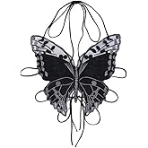 Women Butterfly Sleeveless Crop Top Embroidered Lace Up Bra Butterfly Lace Hollow Vest Gothic Punk Streetwear