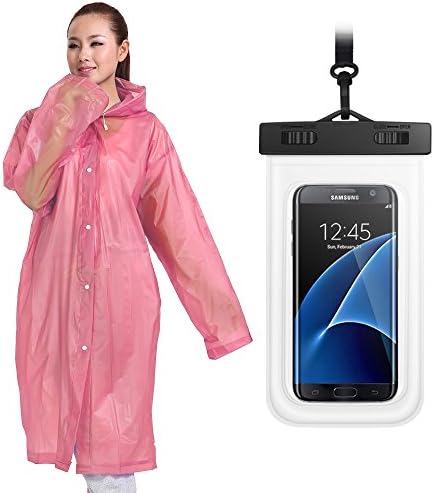 Poatable Raincoat Rain Poncho&amp;Waterproof Cellphone Case, Reusable Unisex Adult Rainwear with Hoods, Long Sleeves, Drawstring, Durable EVA